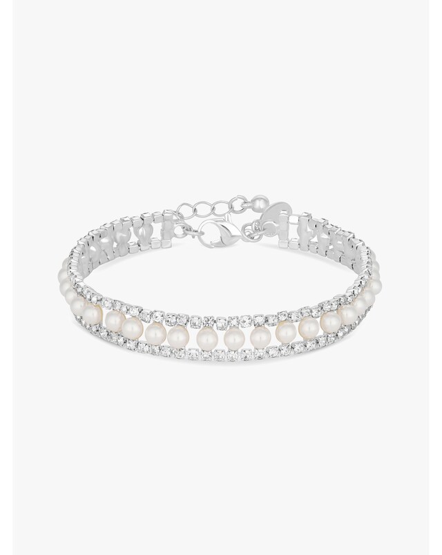 New In - Silver Pearl & Crystal Bracelet