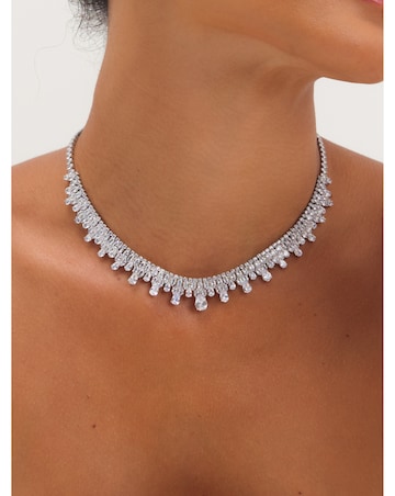 Jon Richard Rhodium Plated And Cubic Zirconia Peardrop Collar Necklace