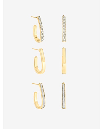 Mood Gold Plated Pave And Glitter Hoop - Pack Of 3