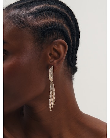 Mood Gold Plated And Crystal Twist Drop Diamante Earrings