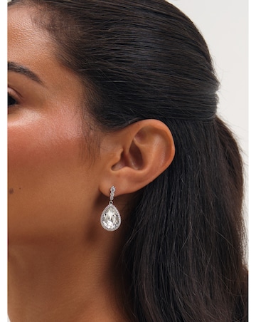 Jon Richard Rhodium Plated And Crystal Pear Drop Earrings