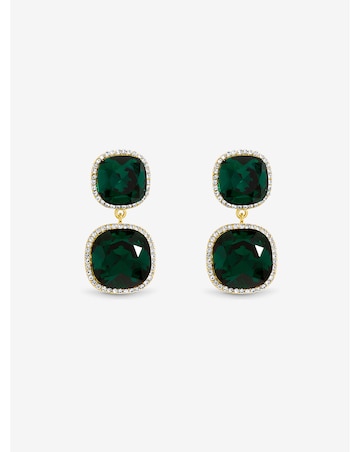 Jon Richard Gold Plated And Emerald Double Drop Halo Earrings