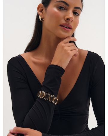 Mood Gold Plated Brown Statement Stretch Bracelet