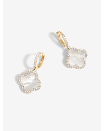 Jon Richard Gold Plated And Mother of Pearl Clover Huggie Earrings