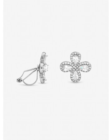 Jon Richard Rhodium Plated and Crystal Floral Clip Earrings