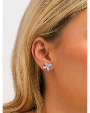 Jon Richard Rhodium Plated and Crystal Floral Clip Earrings
