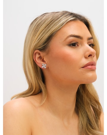 Jon Richard Rhodium Plated and Crystal Floral Clip Earrings