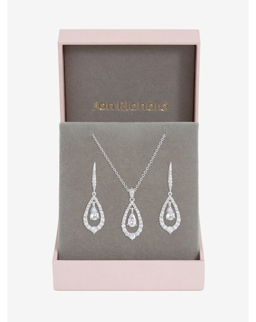 Jon Richard Rhodium Plated And Crystal Pear Drop Box Set