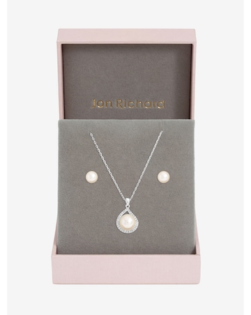 Jon Richard Rhodium Plated Crystal And Pearl Halo Box Set