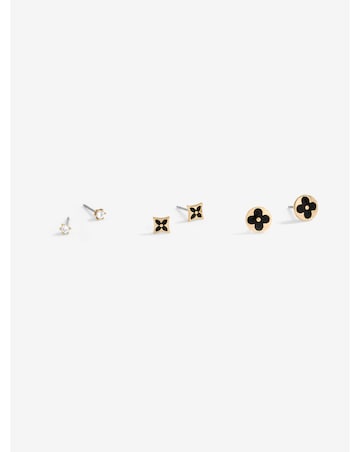 Jon Richard Gold Plated And Jet Enamel Earrings - Pack Of 3