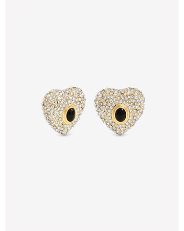 Mood Gold Plated Pave And Jet Stone Heart Stud Earrings