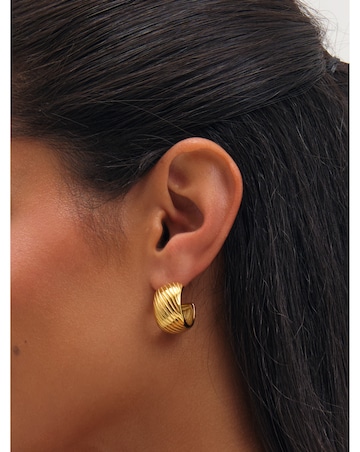 Jon Richard Gold Plated Waterproof Ribbed Curved Hoop Earrings