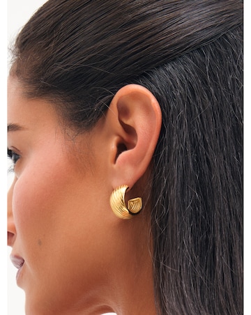 Jon Richard Gold Plated Waterproof Ribbed Curved Hoop Earrings