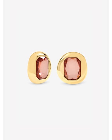 Mood Gold Plated And Burgundy Stone Statement Stud Earrings
