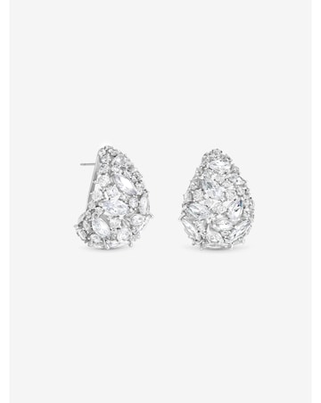 Jon Richard Rhodium Plated Cubic Zirconia Crystal Dome Earrings