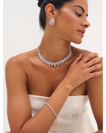 Jon Richard Rhodium Plated Cubic Zirconia Crystal Dome Earrings
