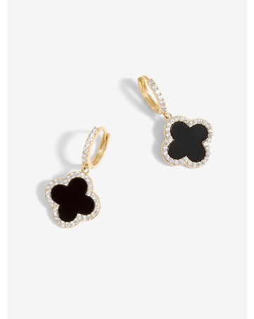 Jon Richard Gold Plated and Jet Clover Huggie Earrings