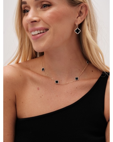 Jon Richard Gold Plated and Jet Clover Huggie Earrings