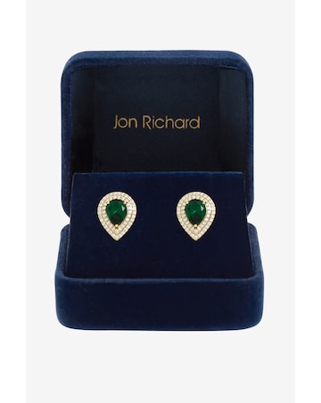 Jon Richard Gold Plated Cubic Zirconia Emerald Pear Stud Earrings