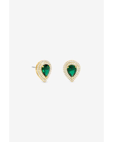 Jon Richard Gold Plated Cubic Zirconia Emerald Pear Stud Earrings