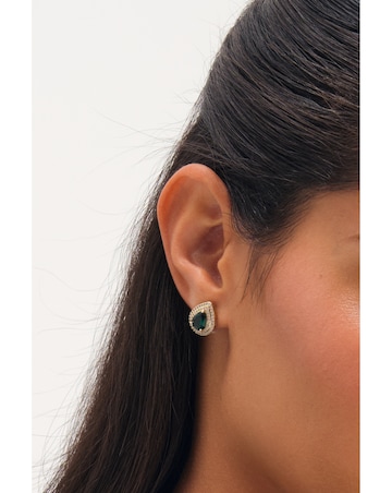 Jon Richard Gold Plated Cubic Zirconia Emerald Pear Stud Earrings
