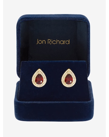 Jon Richard Gold Plated Cubic Zirconia Garnet Pear Stud Earrings