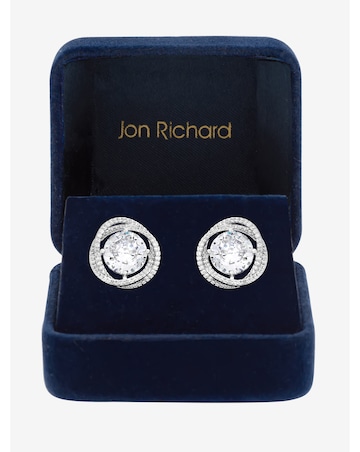 Jon Richard Rhodium Plated Cubic Zirconia Twist Halo Stud Earrings