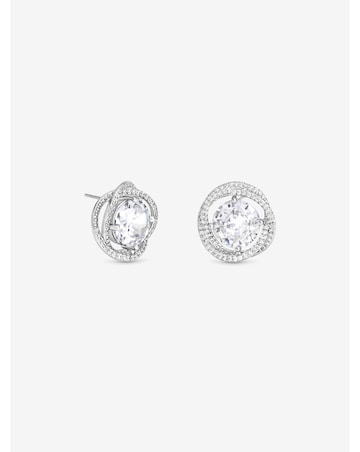 Jon Richard Rhodium Plated Cubic Zirconia Twist Halo Stud Earrings