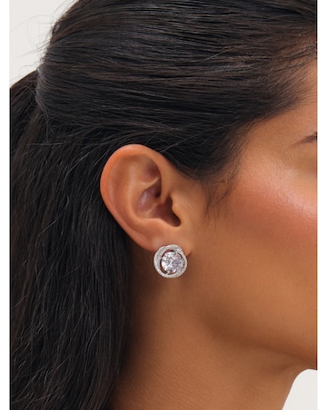 Jon Richard Rhodium Plated Cubic Zirconia Twist Halo Stud Earrings