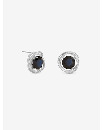 Jon Richard Rhodium Plated Cubic Zirconia Twist Halo Sapphire Stud Earrings