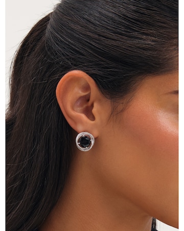 Jon Richard Rhodium Plated Cubic Zirconia Twist Halo Sapphire Stud Earrings