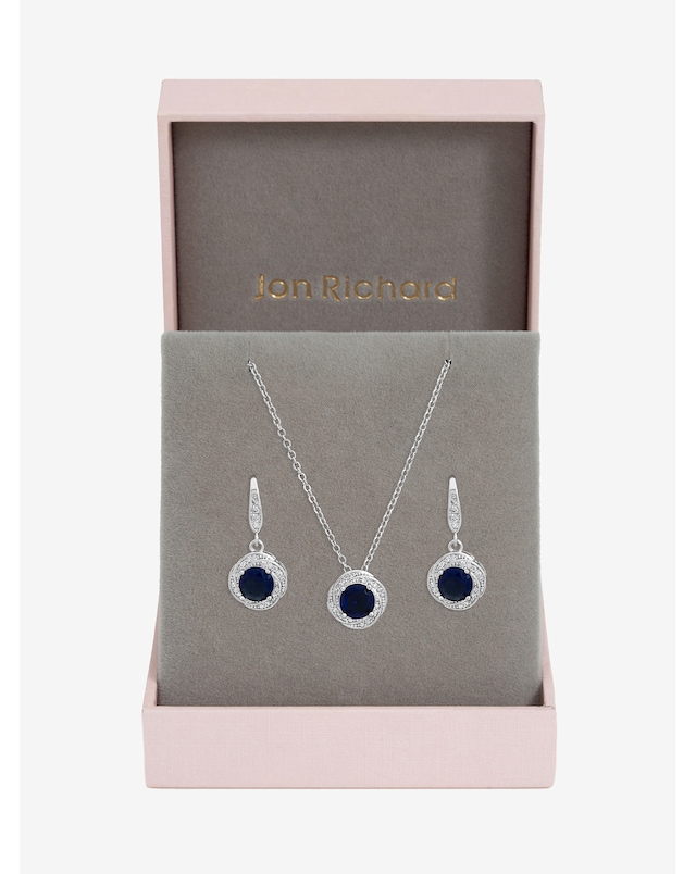 Jon Richard Rhodium Plated And Sapphire Box Set