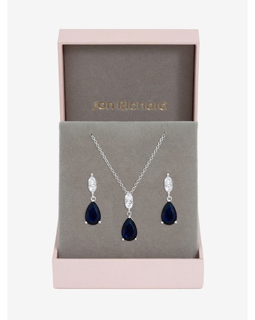 Jon Richard Rhodium Plated And Sapphire Peardrop Box Set
