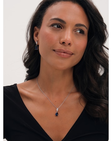 Jon Richard Rhodium Plated And Sapphire Peardrop Box Set