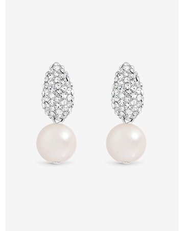 Jon Richard Rhodium Plated Pave and Pearl Drop Earrings