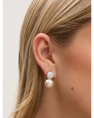 Jon Richard Rhodium Plated Pave and Pearl Drop Earrings