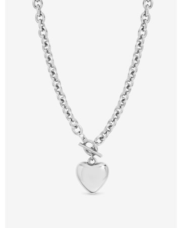 Mood Silver Plated And Polished Puff Heart T-Bar Necklace