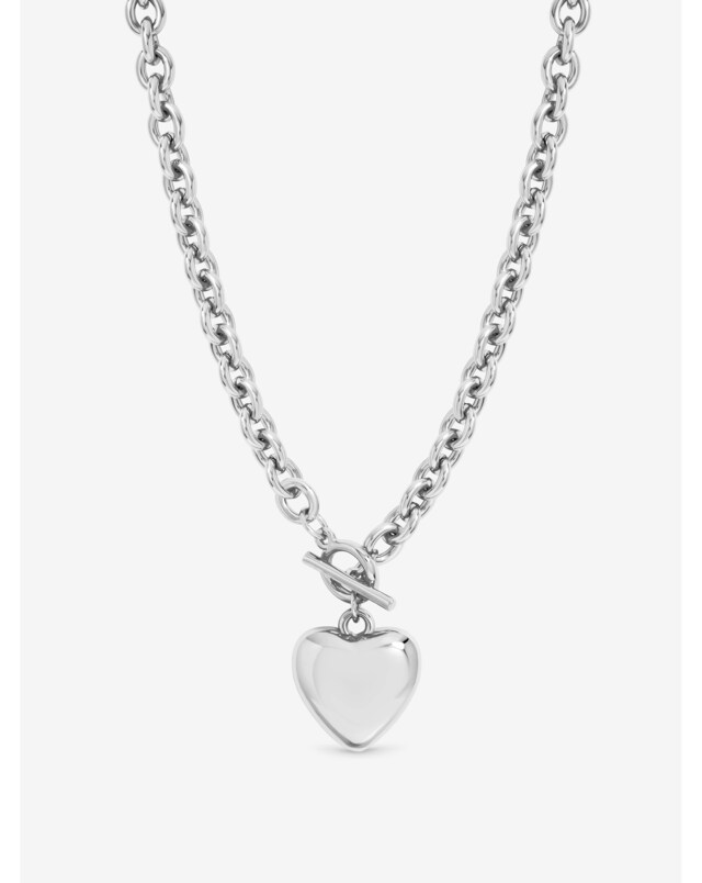 New In - Silver & Puff Heart T-Bar Necklace