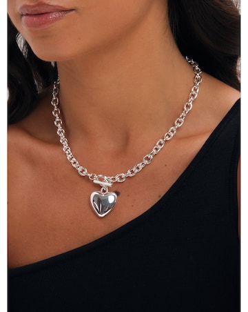 Mood Silver Plated And Polished Puff Heart T-Bar Necklace