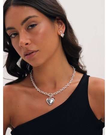 Mood Silver Plated And Polished Puff Heart T-Bar Necklace