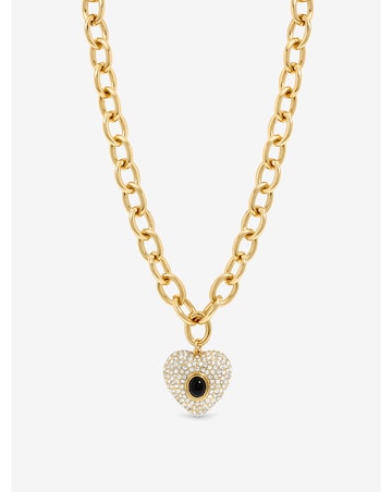 Mood Gold Plated Pave And Jet Stone Heart Chain Necklace
