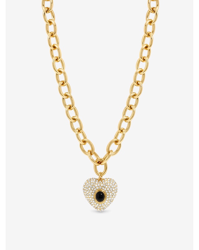 New In - Gold Pave & Jet Stone Heart Necklace
