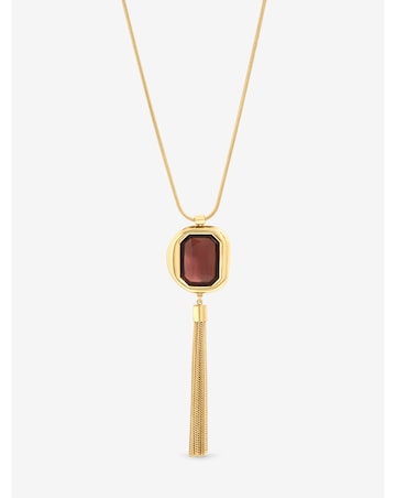 Mood Gold Plated And Burgundy Stone Statement Tassel Pendant
