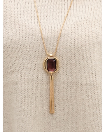 Mood Gold Plated And Burgundy Stone Statement Tassel Pendant