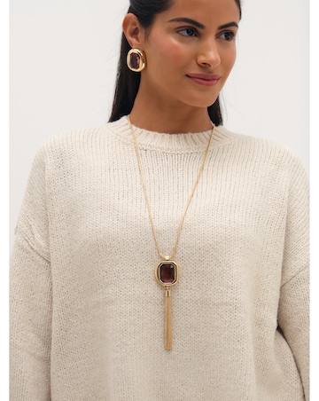 Mood Gold Plated And Burgundy Stone Statement Tassel Pendant