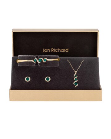 Jon Richard Gold Plate Emerald And Crystal Twist Drop Trio Set