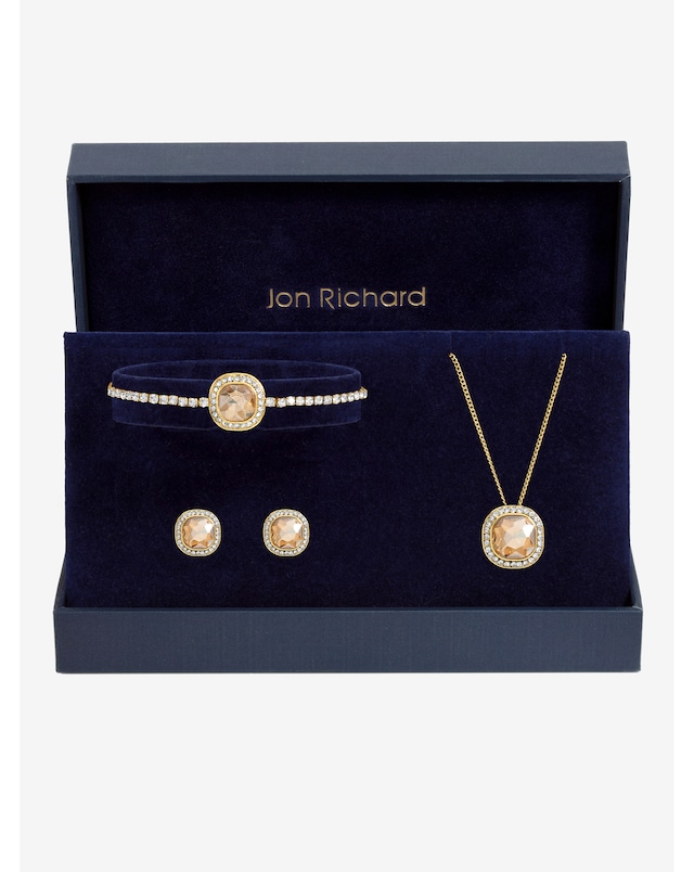 Jon Richard Gold Plated Crystal Champagne Trio Set - Gift Box