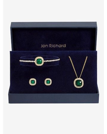 Jon Richard Gold Plated Emerald Crystal Trio Set - Gift Box