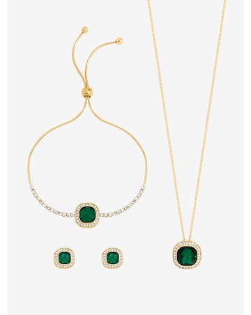 Jon Richard Gold Plated Emerald Crystal Trio Set - Gift Box