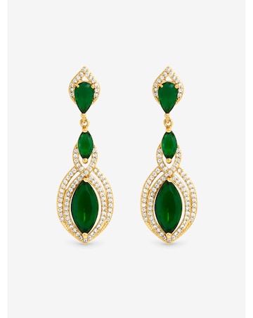 Jon Richard Gold Plated And Emerald Navette Drop Earrings